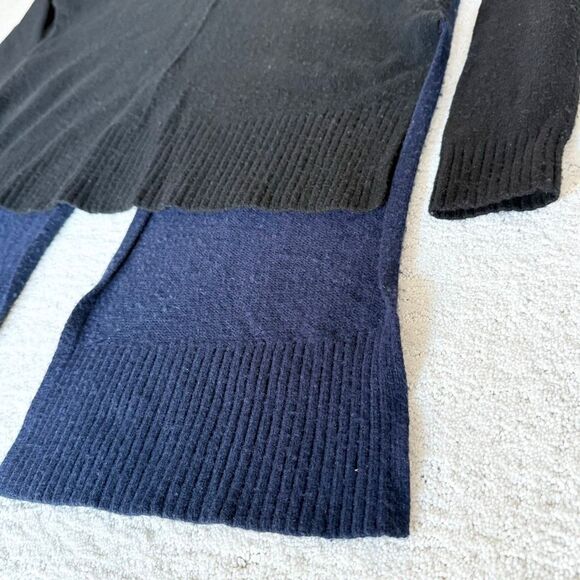 BCBGMAXAZRIA Wool Blend Color Block Asymmetrical Hem Crew Neck Sweater Navy Blue - Picture 3 of 11